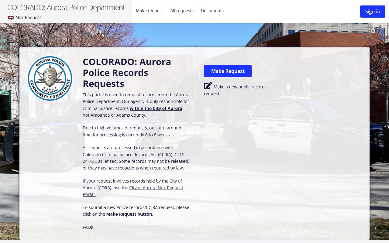 Aurora Police records request portal