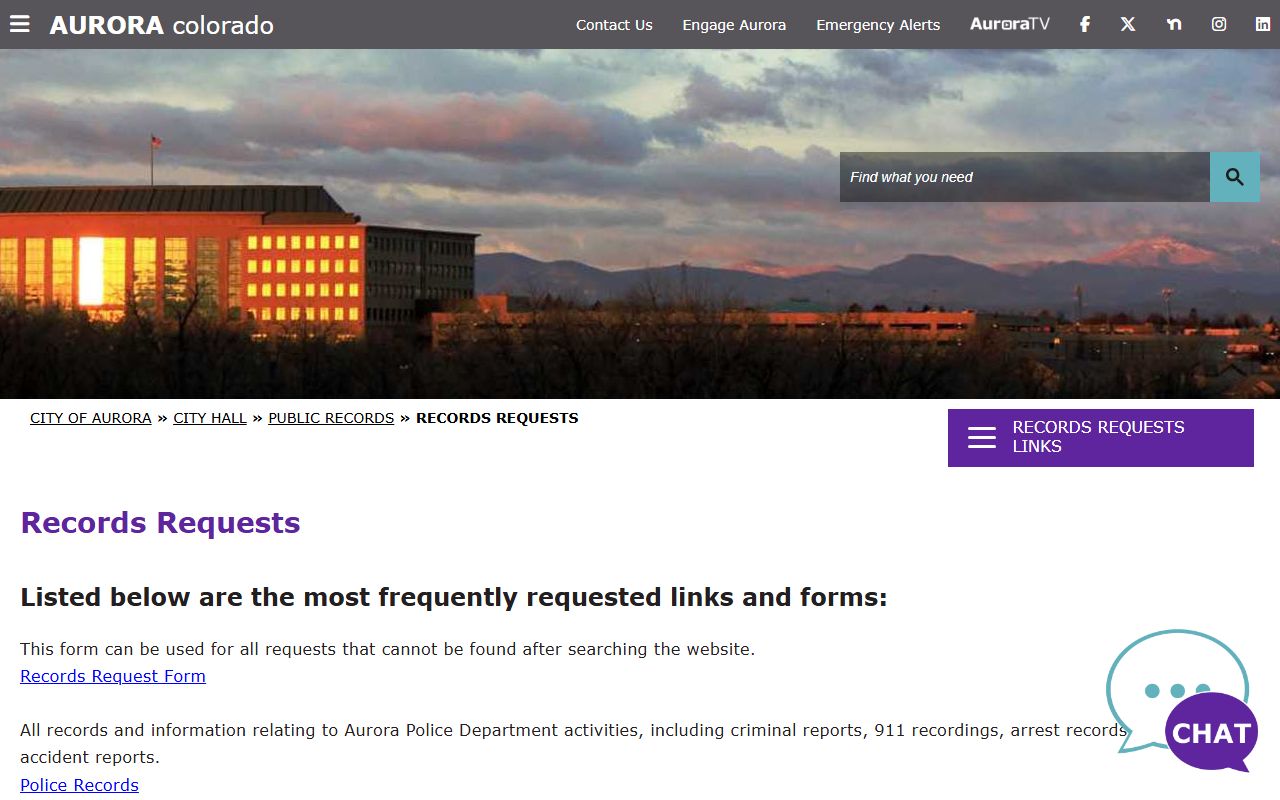 Aurora records request information