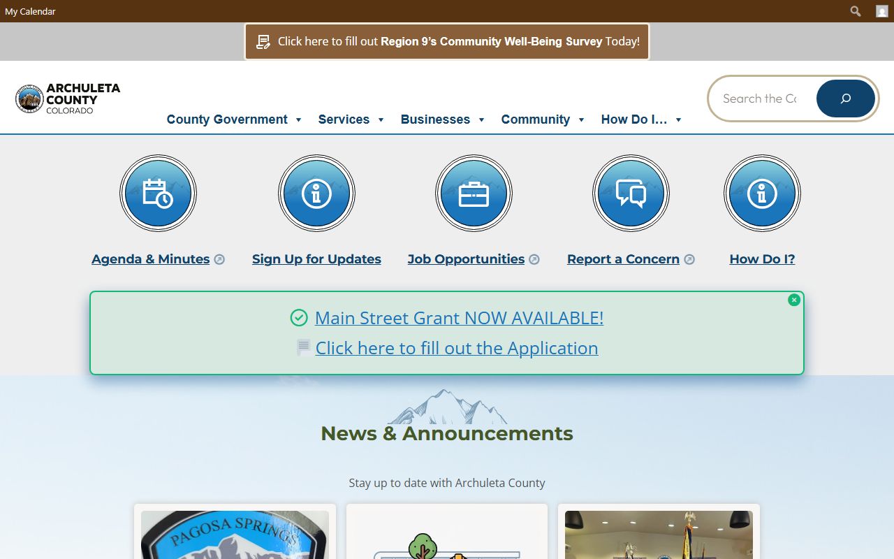 Archuleta County government website with sheriff's office and public records information