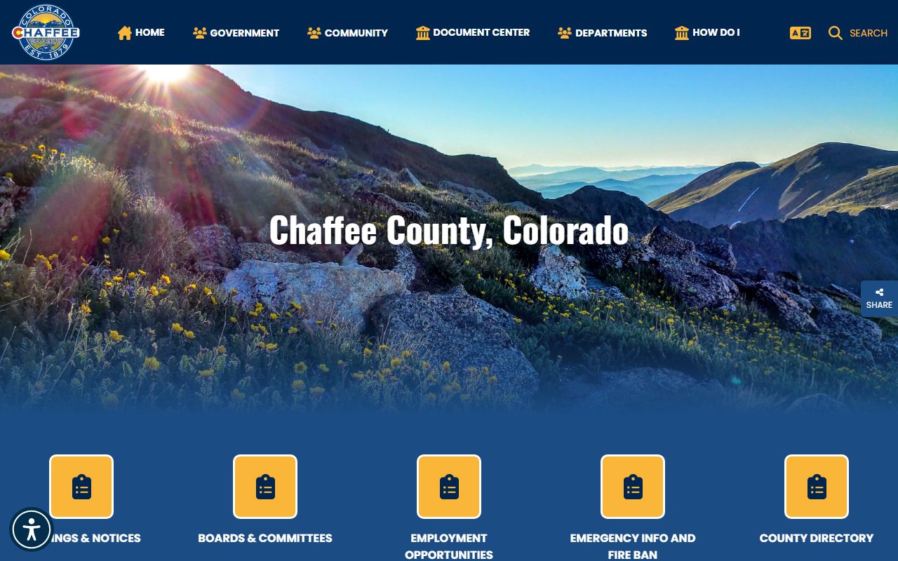 Chaffee County government website homepage