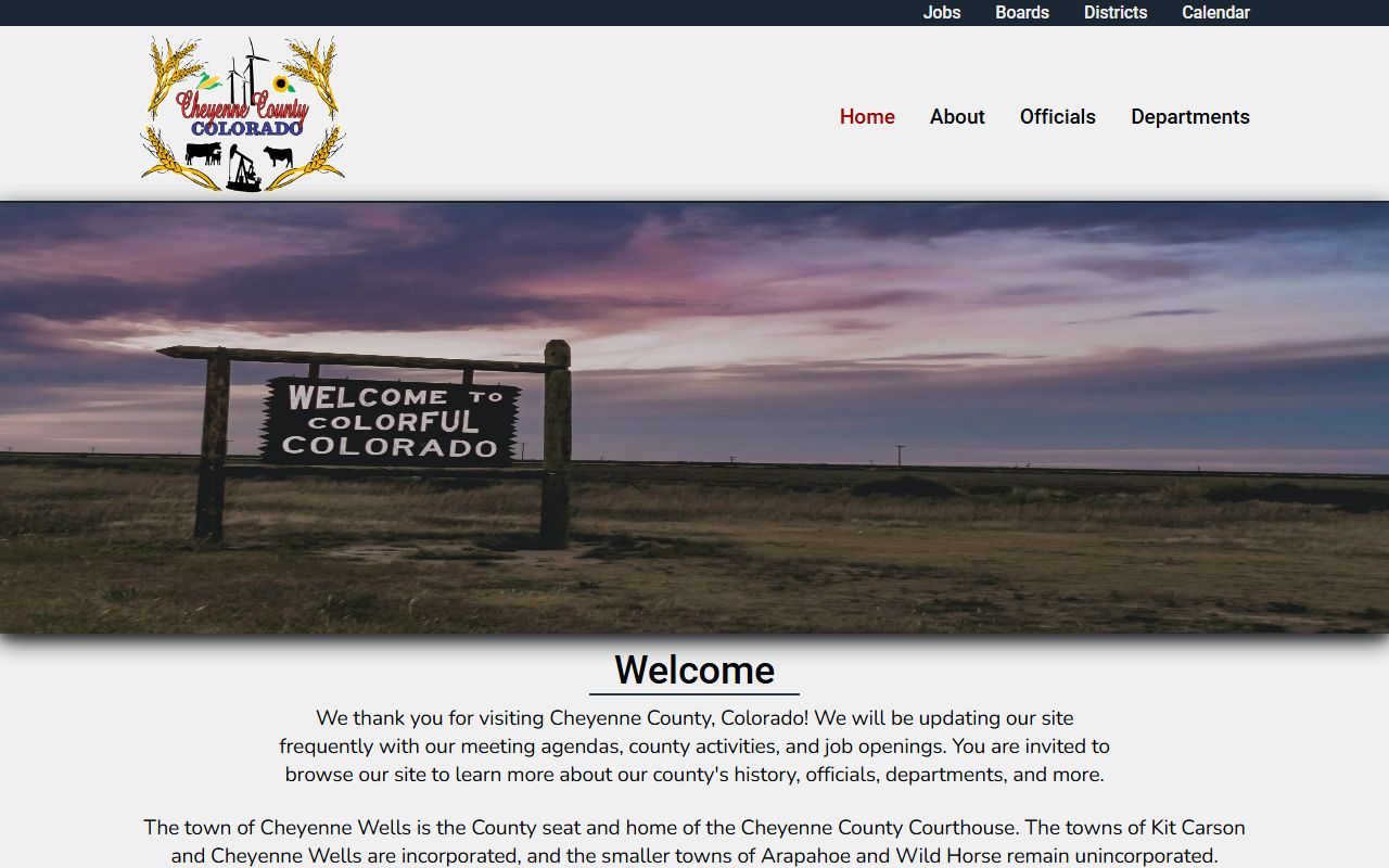 Cheyenne County Colorado government website homepage