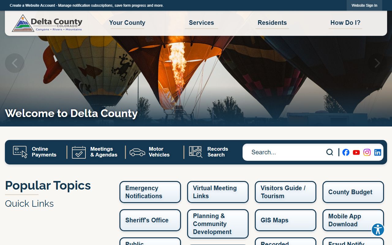 Delta County Colorado government website homepage