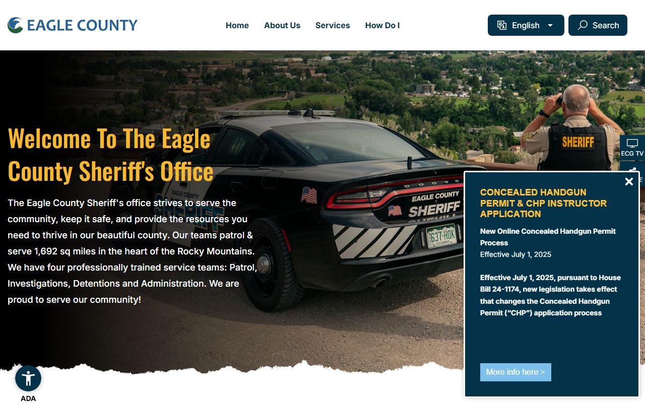 Eagle County Sheriff's Office website with 72 hour booking records access