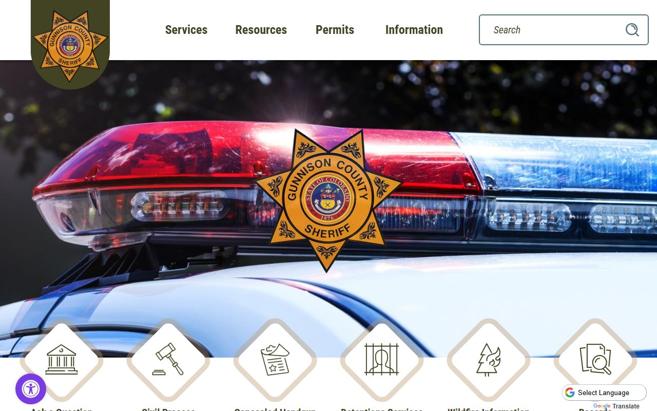 Gunnison County Sheriff's Office website with booking records access