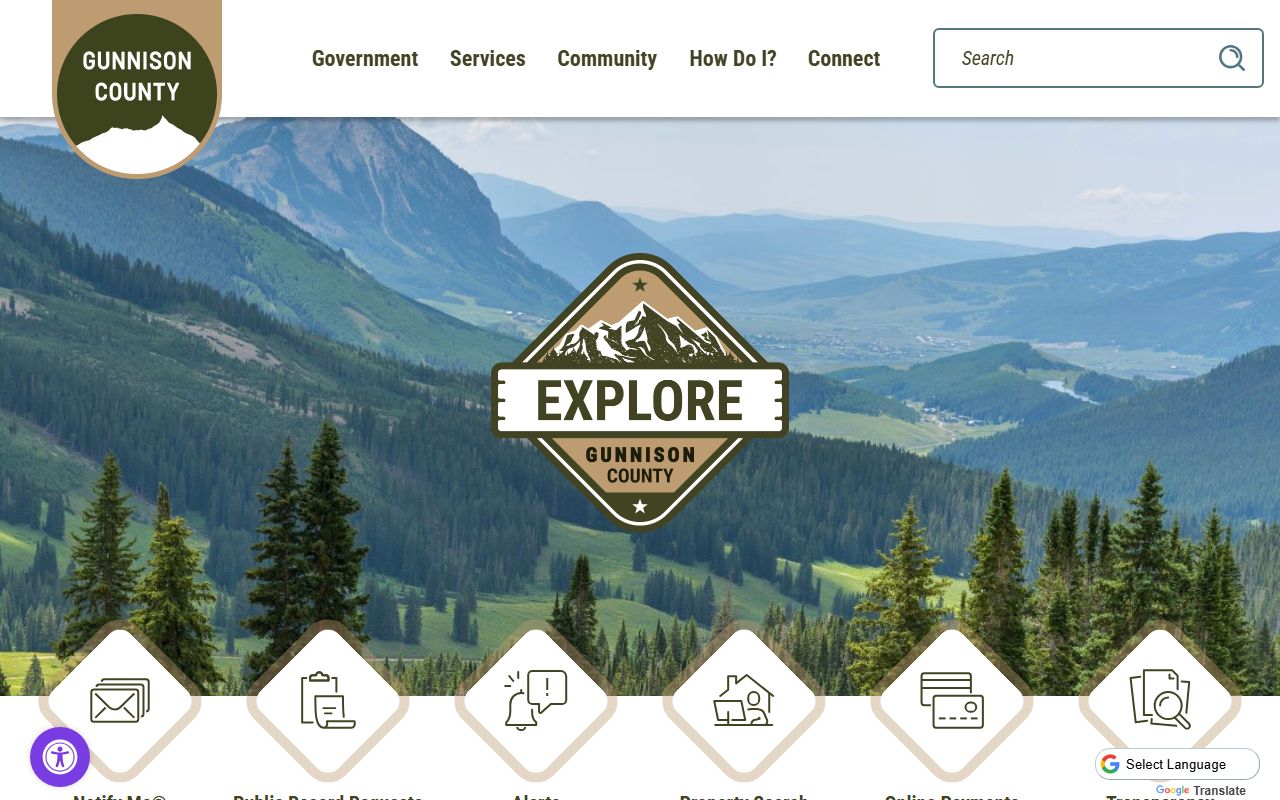 Gunnison County government homepage with public records links