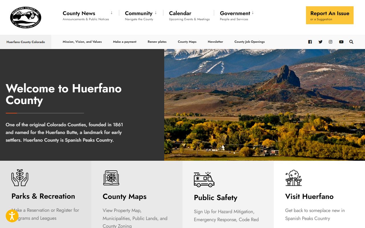 Huerfano County government homepage with public records links