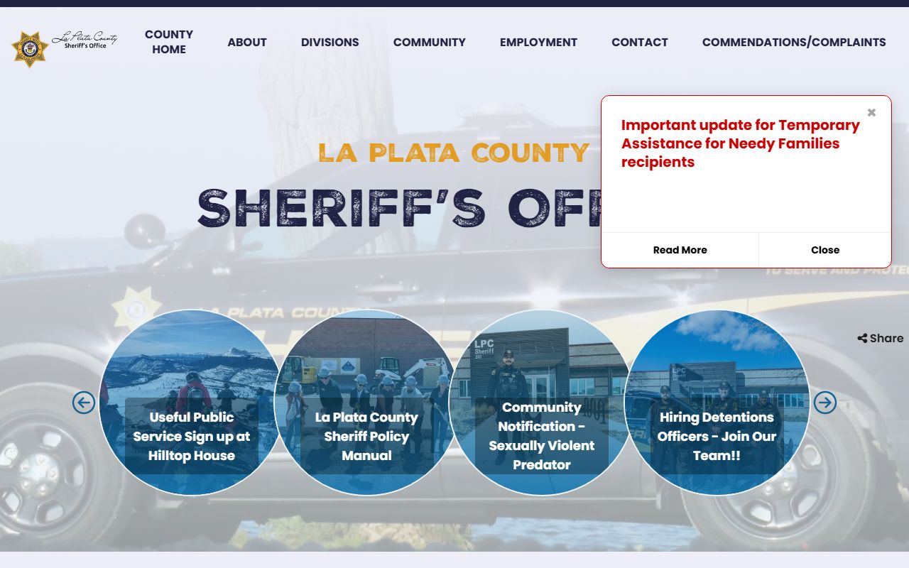 La Plata County Sheriff's Office website showing 72 hour booking records access