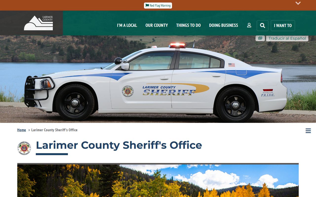 Larimer County Sheriff's Office website showing 72 hour booking records access
