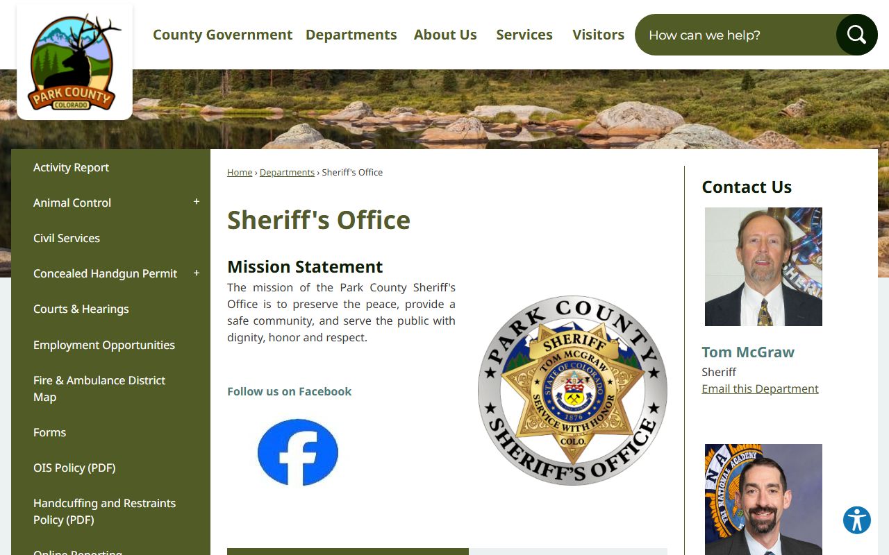 Park County Sheriff's Office website for 72 hour booking records access