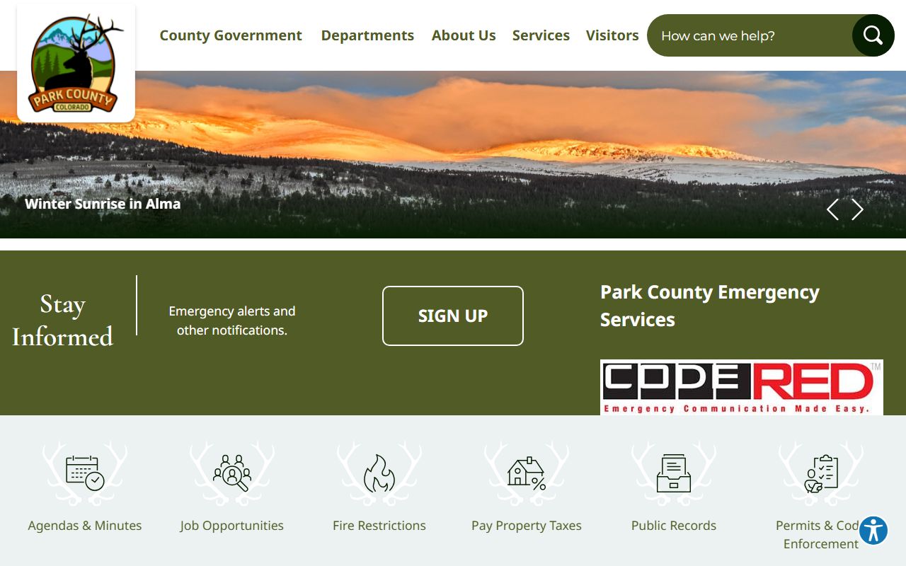 Park County government homepage with links to public records and services