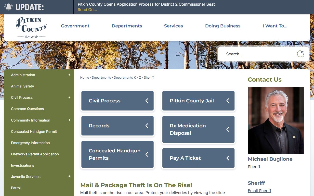 Pitkin County Sheriff's Office website showing 72 hour booking records access