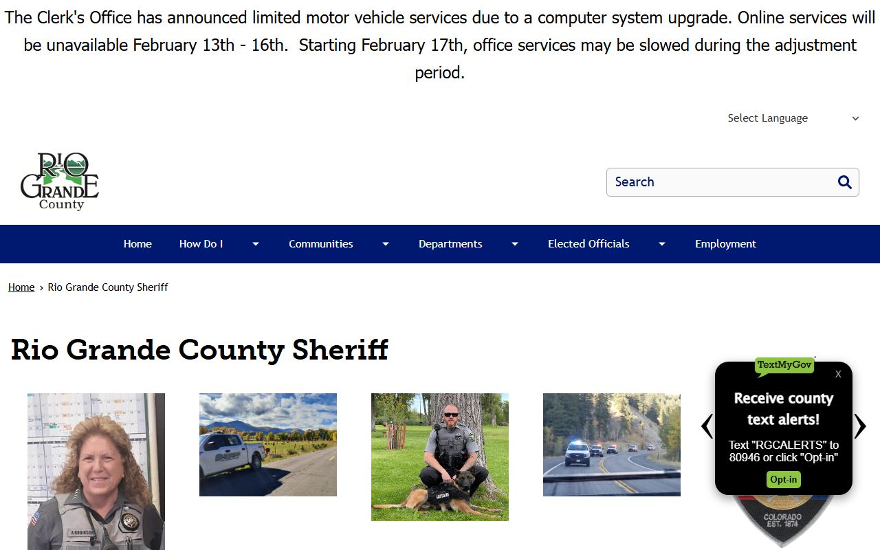 Rio Grande County Sheriff's Office website for 72 hour booking records
