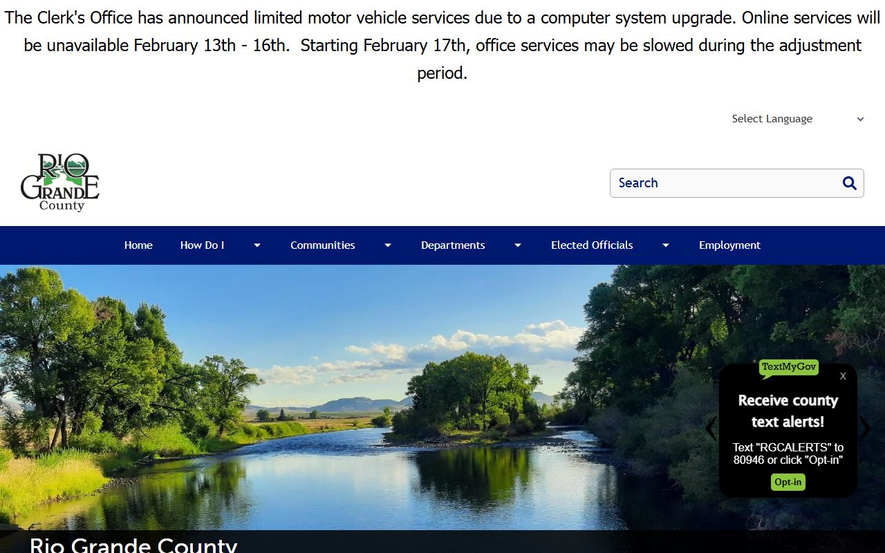 Rio Grande County government homepage with public records links
