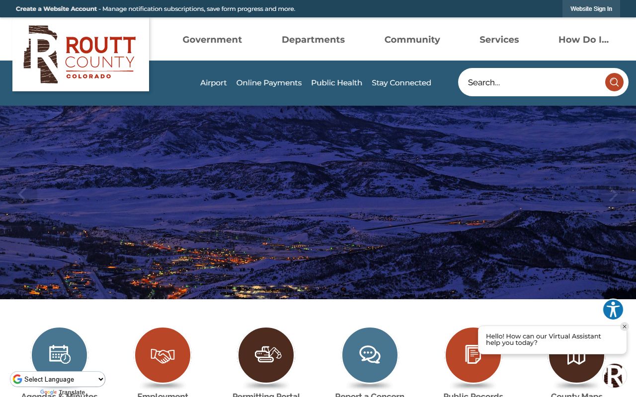 Routt County government homepage with links to public records