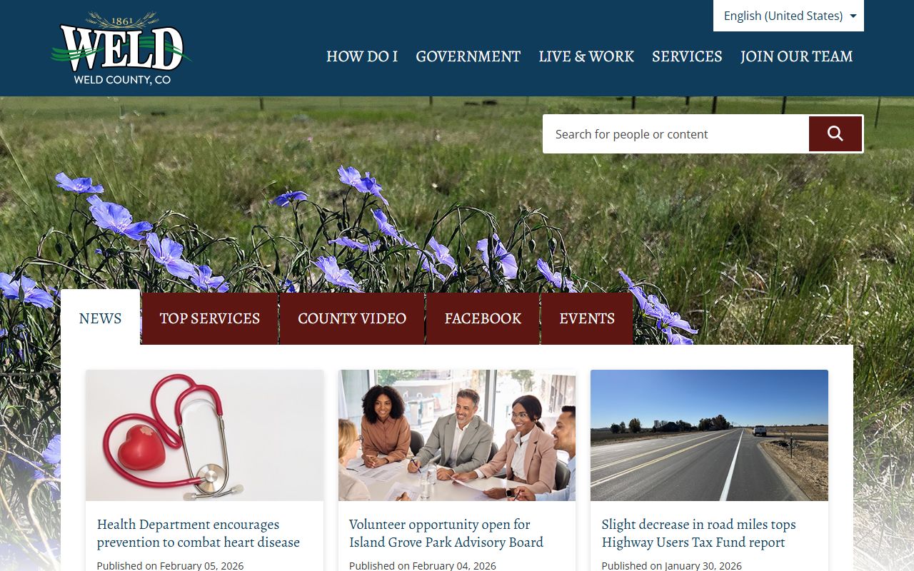 Weld County government homepage with public records and services