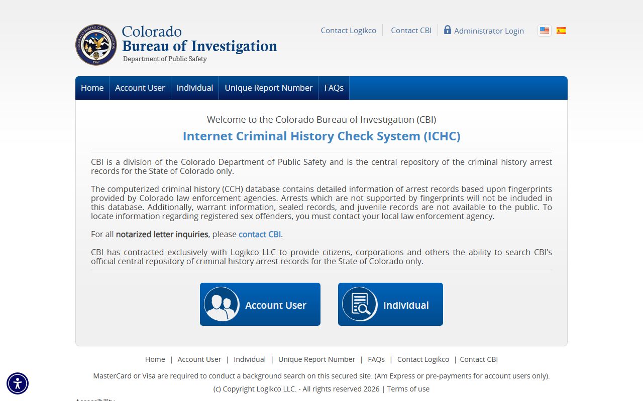 CBI Internet Criminal History Check System for Colorado arrest records