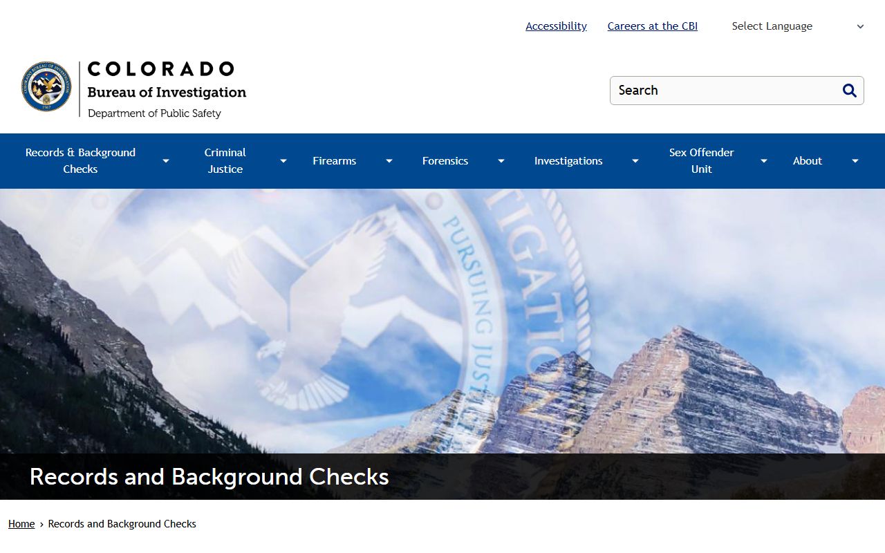 CBI Records and Background Checks page showing services available in Colorado